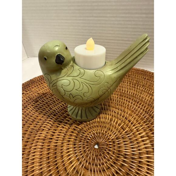 Green Resin Bird Tealight Candle Holder Spring Decor Shelf Sitter Home Accessory - Picture 9 of 9